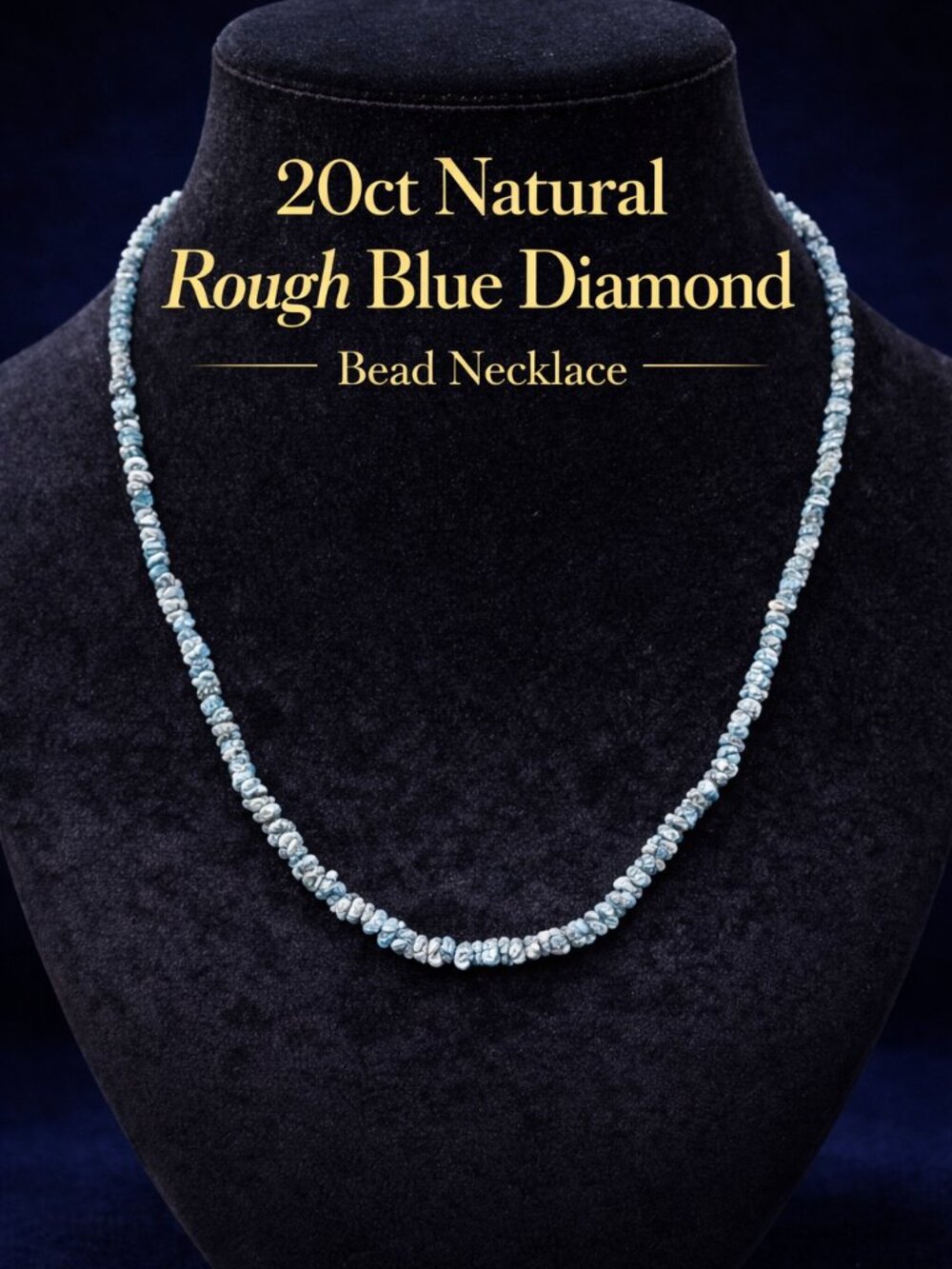 Rough Diamond Necklace 20ct, Natural Blue Diamond Bead Necklace, Raw Diamonds